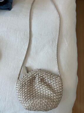 Cleobella Woven Round Crossbody Bag in Beige
